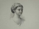 Dessin crayon sign&eacute; [Charles Michel Geoffroy] - Portraits femme & enfant XIX&egrave;me. Charles Michel Geoffroy