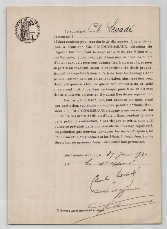 Pouvoir sign&eacute; par Charles Levad&eacute; - Collection coh&eacute;rente 25 auteurs & musiciens. Charles Levad&eacute;