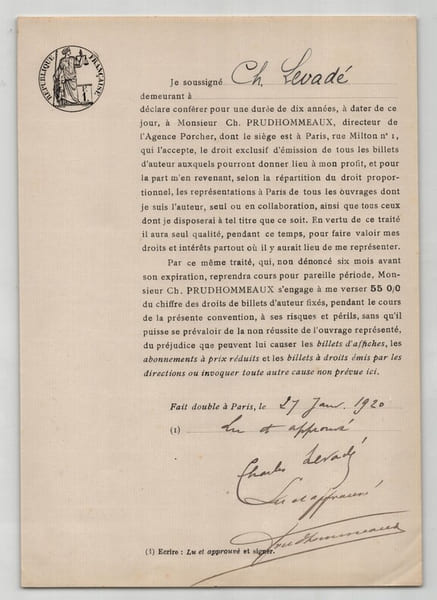 Pouvoir sign&eacute; par Charles Levad&eacute; - Collection coh&eacute;rente 25 auteurs & musiciens. Charles Levad&eacute;