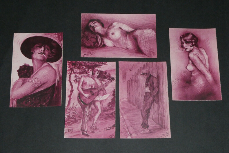 5 Cartes postales portraits de femmes curiosa sign&eacute;es Yves Die&yuml; dit Thiey. Yves Die&yuml; dit Thiey