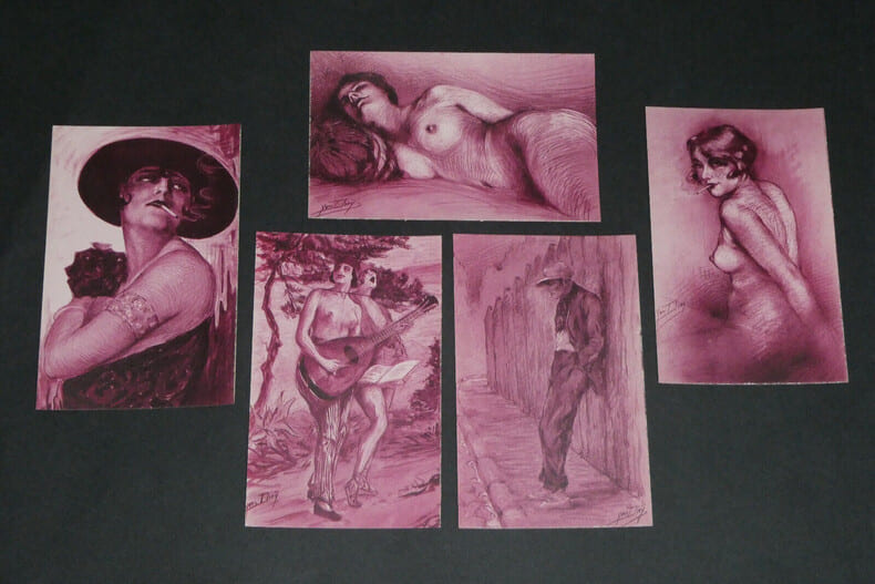 5 Cartes postales portraits de femmes curiosa sign&eacute;es Yves Die&yuml; dit Thiey. Yves Die&yuml; dit Thiey