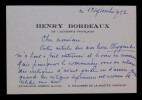 Henry BORDEAUX, Romancier - BELLE CARTE DE VISITE AUTOGRAPHE SIGN&Eacute;E, 1957. Henry BORDEAUX