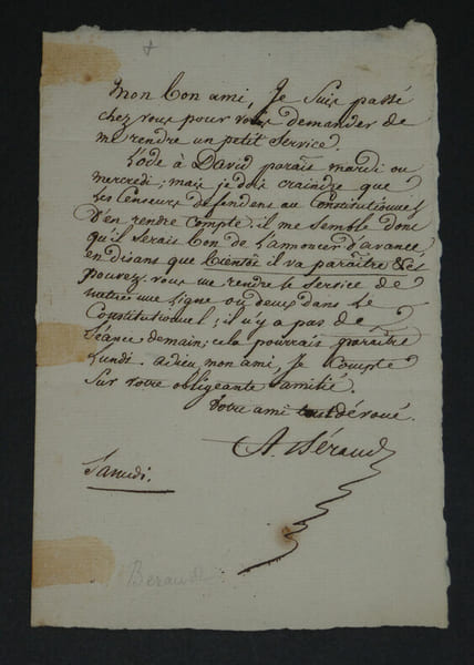 Antony B&Eacute;RAUD chansonnier - LETTRE AUTOGRAPHE SIGN&Eacute;E &Agrave; Mr FEBR&Eacute; - "Ode &agrave; David". Antony B&eacute;raud