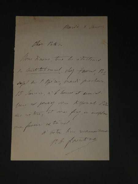 Lettre autographe sign&eacute;e &agrave; son patron, en date du 8 janvier. Pier-Angelo FIORENTINO