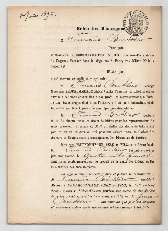 Pouvoir sign&eacute; Fernand Beissier – Collection coh&eacute;rente de 50 auteurs & musiciens. Fernand Beissier