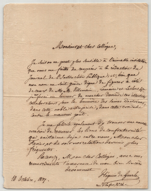 Charles H&eacute;guin de Guerle - Lettre autographe sign&eacute;e - 1807. Charles H&eacute;guin de Guerle