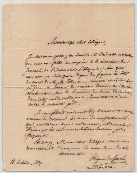 Charles H&eacute;guin de Guerle - Lettre autographe sign&eacute;e - 1807. Charles H&eacute;guin de Guerle