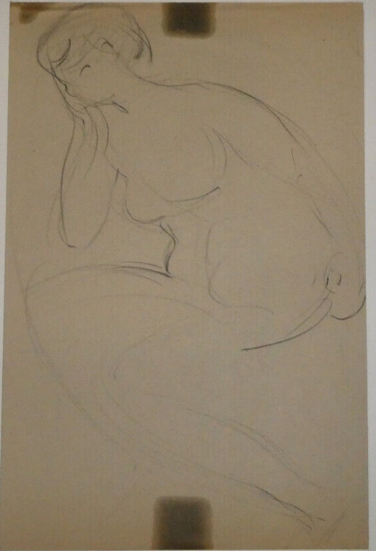NU ACAD&Eacute;MIQUE - Dessin au crayon - Femme pensive nu - CURIOSA. Georges CHESNEAU (1883-1955)