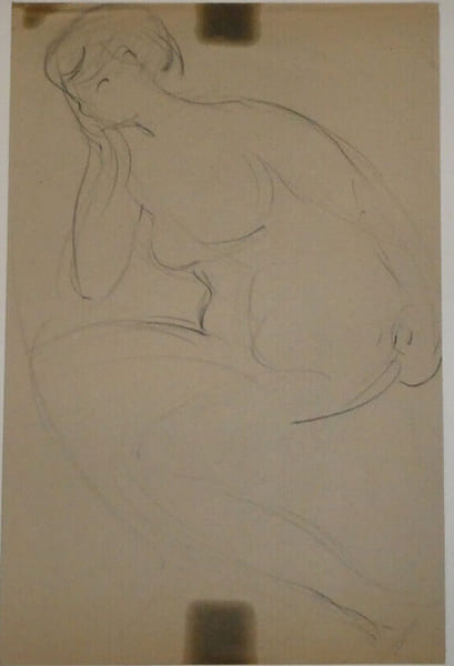NU ACAD&Eacute;MIQUE - Dessin au crayon - Femme pensive nu - CURIOSA. Georges CHESNEAU (1883-1955)