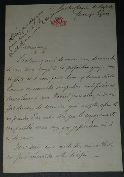 Charles Bernard DEROSNE - LETTRE AUTOGRAPHE SIGN&Eacute;E USA Colonel Ferri-Pisani. Charles Bernard DEROSNE