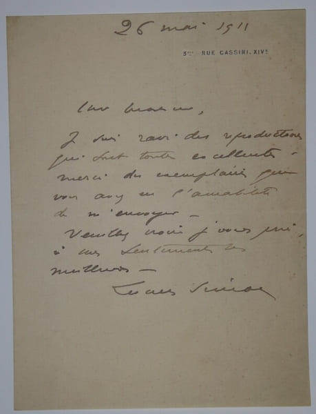 SIMON Lucien - LETTRE AUTOGRAPHE SIGN&Eacute;E, MAI 1911. Lucien Simon