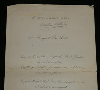 Gustave Vallat - Poème autographe signé - hommage à Rouget de Lisle - 1882