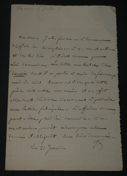 Jules FAVRE, Avocat - LETTRE AUTOGRAPHE SIGN&Eacute;E. Jules FAVRE