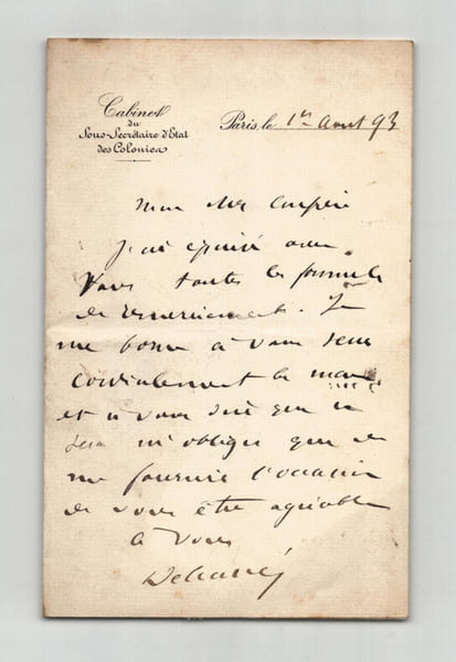 Th&eacute;ophile Delcass&eacute; - Lettre autographe sign&eacute;e &agrave; un confr&egrave;re - 1893. Th&eacute;ophile Delcass&eacute;