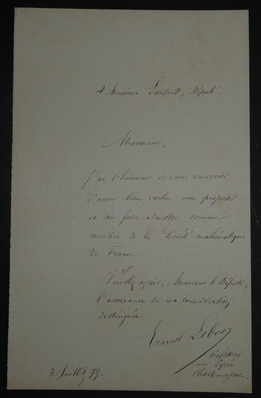 Ernest LEBON, Math&eacute;maticien - LETTRE AUTOGRAPHE SIGN&Eacute;E A C.A. LAISANT, 1879. Ernest LEBON