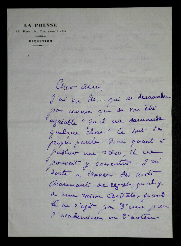 BAILLY L&eacute;on - LETTRE AUTOGRAPHE SIGN&Eacute;E &Agrave; Louis ARTUS. L&eacute;on Bailly