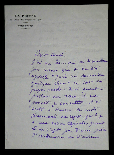 BAILLY L&eacute;on - LETTRE AUTOGRAPHE SIGN&Eacute;E &Agrave; Louis ARTUS. L&eacute;on Bailly