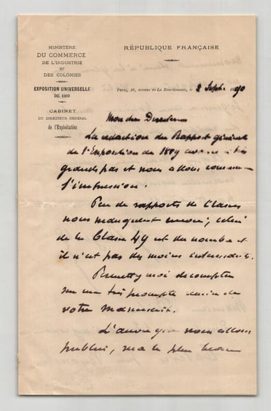 Paul Georges Louis Berger - Lettre autographe sign&eacute;e &agrave; Mr Risler - 1890. Paul Georges Louis Berger