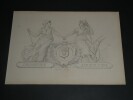 Dessin au crayon, fin XIX&egrave;me, Garret, Exposition 1889, Industrie et Agriculture, deux femmes se donnent la main. Garret