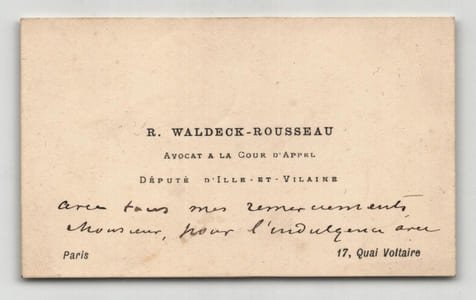 Pierre Waldeck-Rousseau - Carte de visite autographe signée
