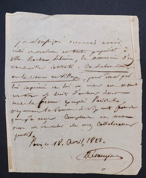 Marc-Antoine-Madeleine DESAUGIERS, Chansonnier - LETTRE AUTOGRAPHE SIGN&Eacute;E, 1822. Marc-Antoine-Madeleine D&eacute;saugiers