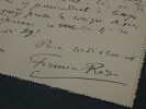 Firmin ROZ, Enseignant - LETTRE AUTOGRAPHE SIGN&Eacute;E A Alexis REDIER, F&eacute;camp, 1922. Firmin ROZ