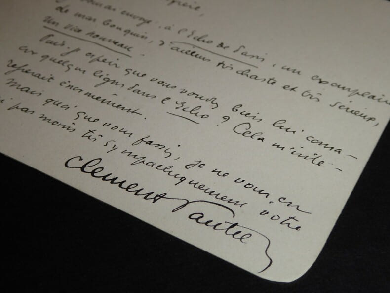 LETTRE AUTOGRAPHE SIGN&Eacute;E, ECHO DE PARIS, 1909. Cl&eacute;ment Vautel