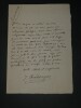 Lettre autographe sign&eacute;e concernant un article. Jacques-Germain CHAUDES-AIGUES