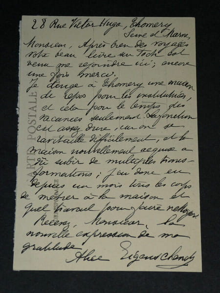 Alice Eigenschenck - Carte postale autographe sign&eacute;e &agrave; Armand Godoy - Foch. Alice Eigenschenck