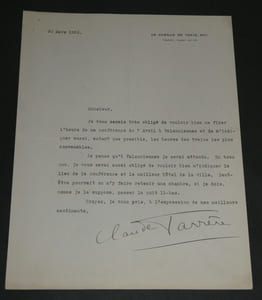Claude FARRÈRE Lettre tapuscrit autographe signée de 1923 1 page