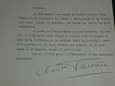 Claude FARRÈRE Lettre tapuscrit autographe signée de 1923 1 page