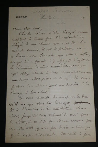 Jules SIMON, Homme Politique - LETTRE AUTOGRAPHE SIGN&Eacute;E, 2 pages. Jules SIMON