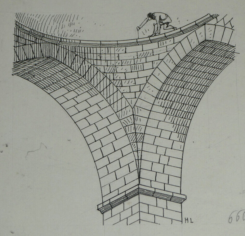 Dessin original sign&eacute; — Vue en perspective et &eacute;pure d'un pendentif aquitain. Louis Henri Laffill&eacute;e