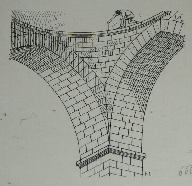 Dessin original sign&eacute; — Vue en perspective et &eacute;pure d'un pendentif aquitain. Louis Henri Laffill&eacute;e