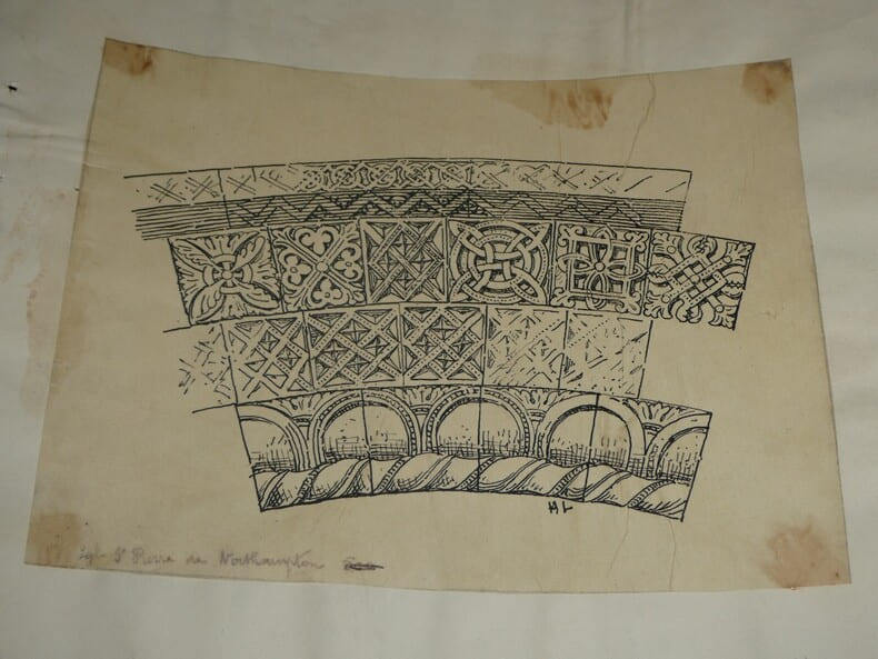 Arc triomphal de l'&eacute;glise de Northampton - Dessin original sign&eacute;. Louis Henri Laffill&eacute;e