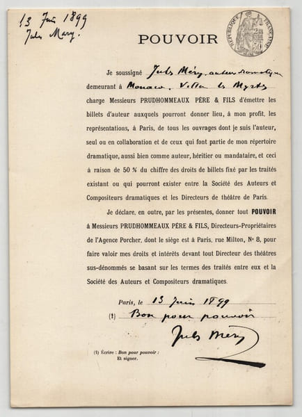 Pouvoir sign&eacute; par Jules M&eacute;ry – Collection coh&eacute;rente 24 auteurs & musiciens. Jules M&eacute;ry