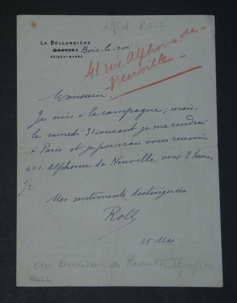 Alfred ROLL - LETTRE AUTOGRAPHE SIGN&Eacute;E. Alfred ROLL