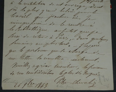 Pitre-Chevalier Lettre autographe signée à Charles Magnin Bibliothèque Royale
