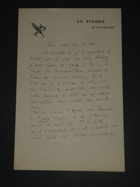 Serge BASSET - Lettre autographe sign&eacute;e &agrave; son ma&icirc;tre de 4 pages. Serge BASSET