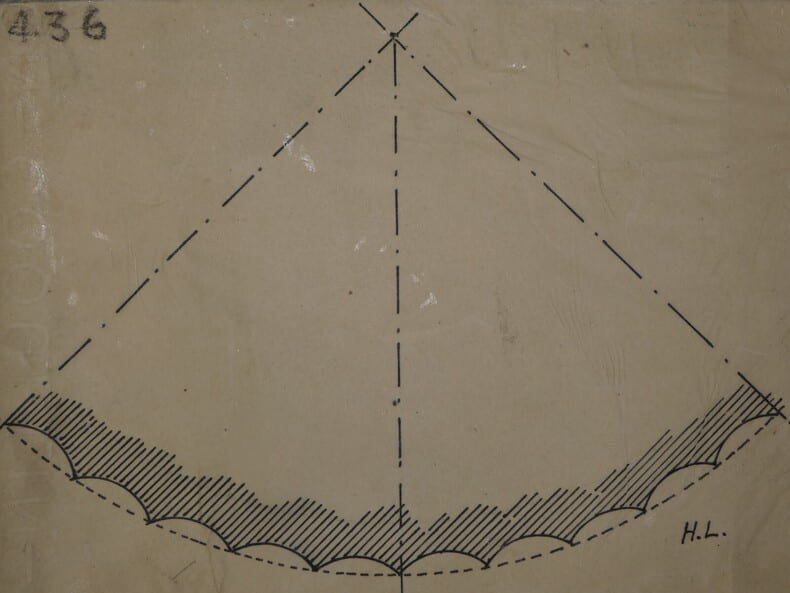 Dessin original sign&eacute; - Trac&eacute; des cannelures ioniques des &eacute;poques archa&iuml;ques & classiques. Louis Henri Laffill&eacute;e