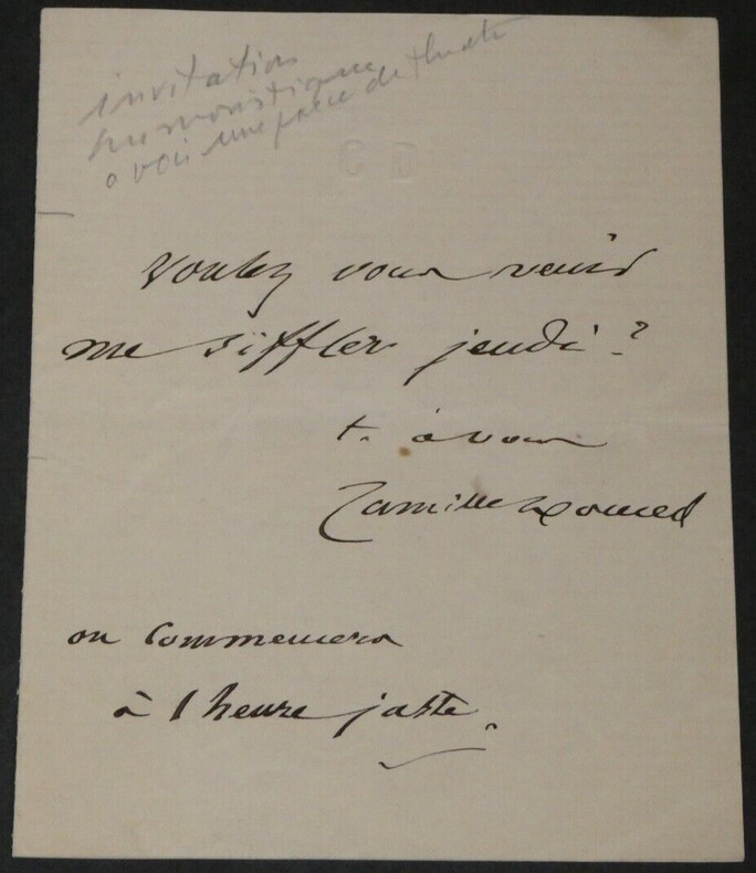 Camille DOUCET - LETTRE AUTOGRAPHE SIGN&Eacute;E Invitation &agrave; une pi&egrave;ce de th&eacute;&acirc;tre. Camille Doucet