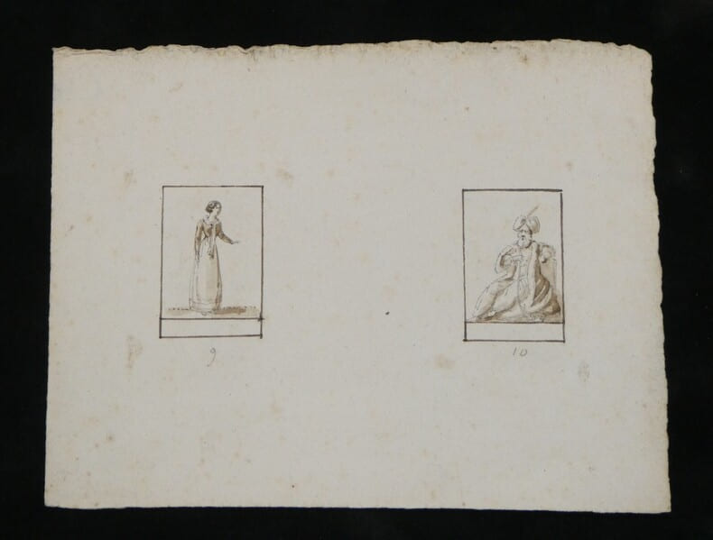 Dessin original &agrave; l'encre et lavis - Figure f&eacute;minine et orientale, XIX &egrave;me.. Anonyme