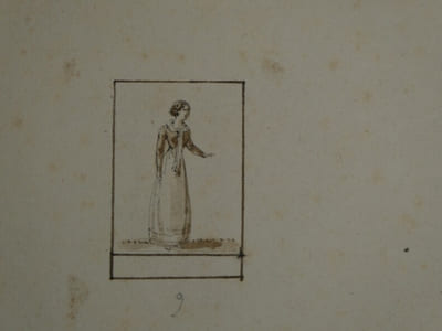 Dessin original à l'encre et lavis - Figure féminine et orientale, XIX ème.
