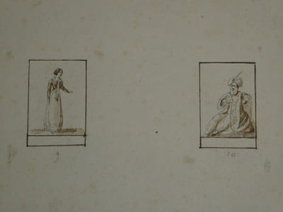 Dessin original à l'encre et lavis - Figure féminine et orientale, XIX ème.