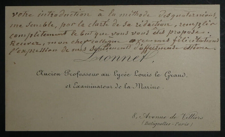 M. LIONNET, Ancien professeur de math&eacute;matiques - CARTE DE VISITE AUTOGRAPHE. M. LIONNET