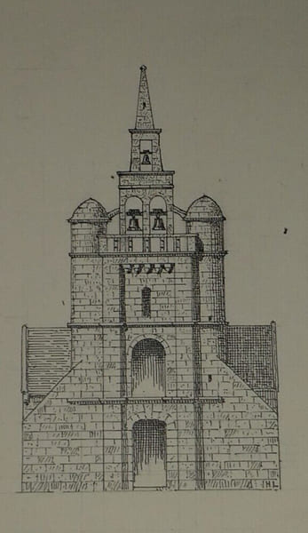 Dessin original sign&eacute; - Eglise de L&eacute;zardrieux (XVIe si&egrave;cle). Louis Henri Laffill&eacute;e