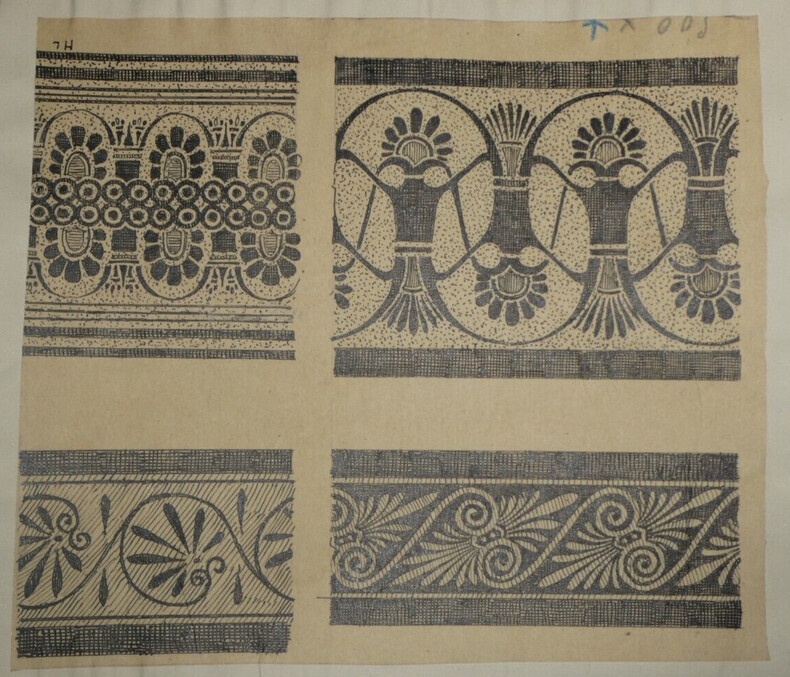 D&eacute;coration des vases grecs, palmettes et rinceaux — Dessin original sign&eacute;. Louis Henri Laffill&eacute;e