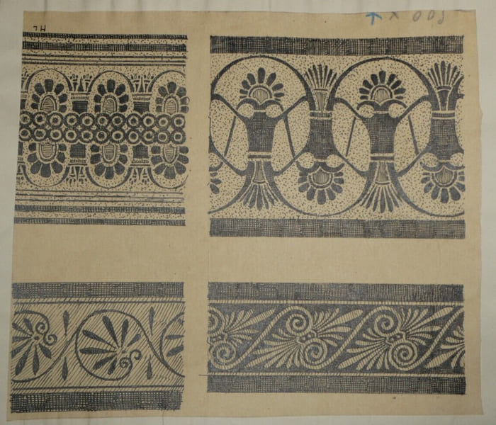 D&eacute;coration des vases grecs, palmettes et rinceaux — Dessin original sign&eacute;. Louis Henri Laffill&eacute;e