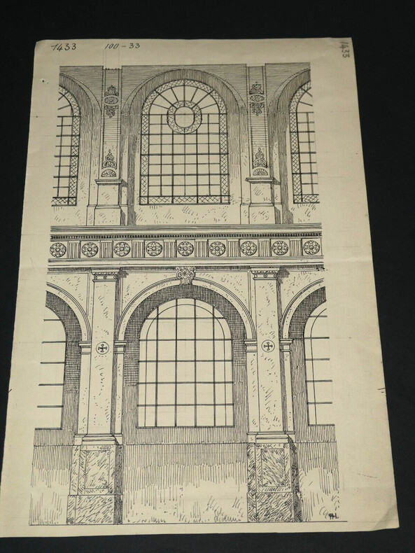 Une trav&eacute;e de l'&eacute;glise Saint-Roch &agrave; Paris - Dessin original sign&eacute;. Louis Henri Laffill&eacute;e