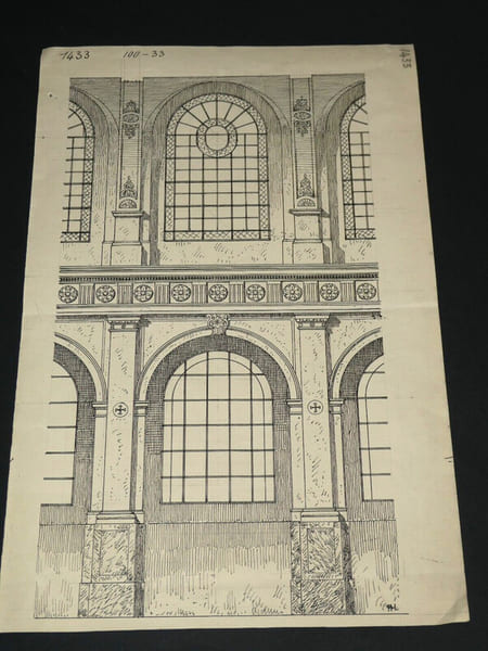 Une trav&eacute;e de l'&eacute;glise Saint-Roch &agrave; Paris - Dessin original sign&eacute;. Louis Henri Laffill&eacute;e